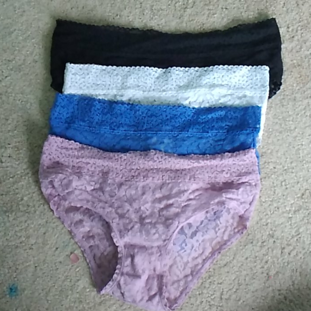 blue, purple, white, black cheeky cut underwear